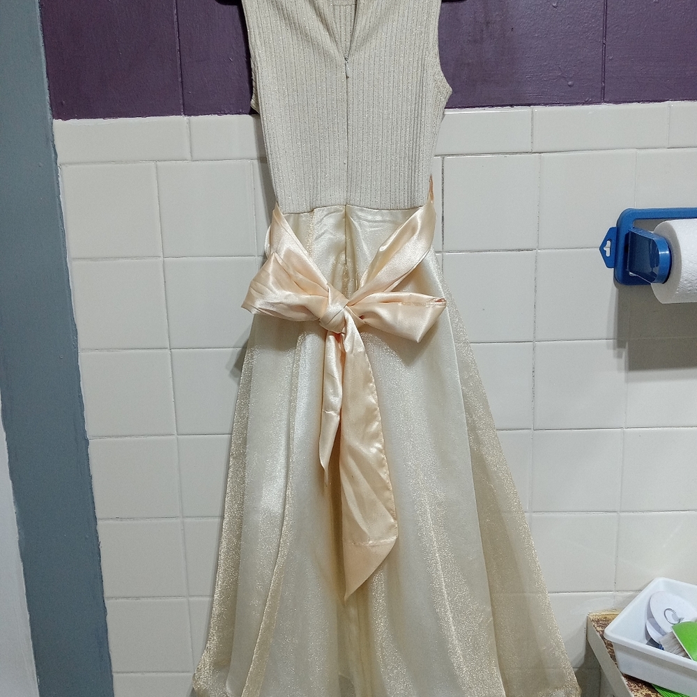 Young land girls size 7 brownish tan color formal ribbon tie dress - Picture 6 of 6